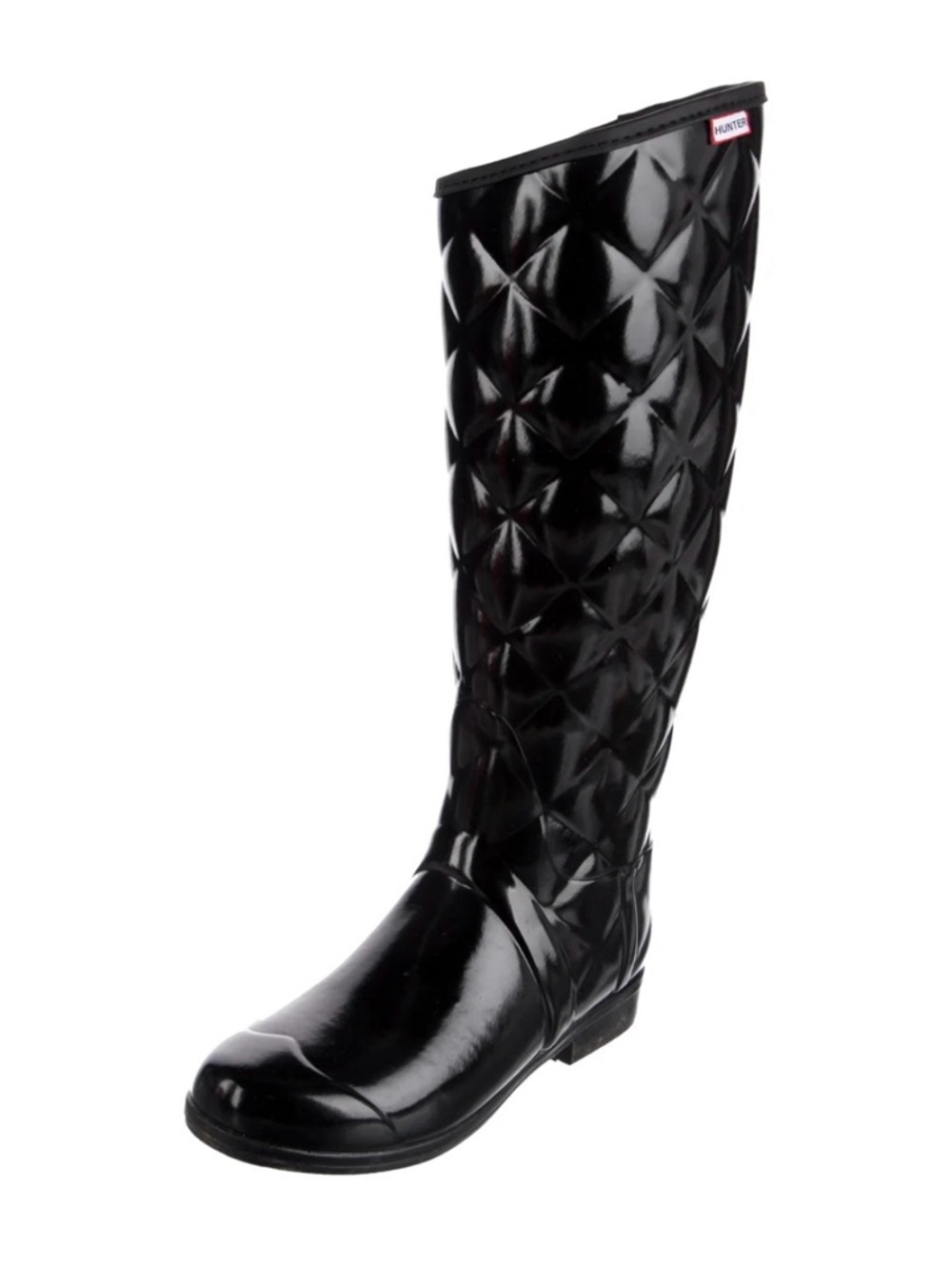Hunter Regent Savoy Quilted Gloss Black Tall Women's Rain Boot - Picture 3 of 11